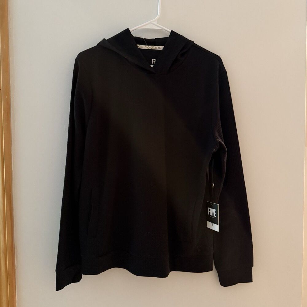 Frye Men’s Black Waffle Knit Donegal Hoodie Pullover Sweatshirt Small NWT